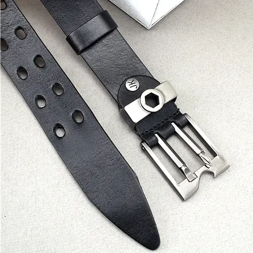 Ремень мужской кожаный черный JK-4068 (125 см) мультитул - фото 4