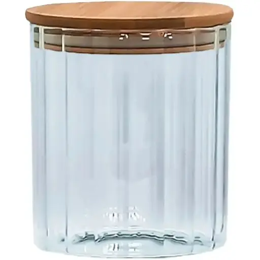 Емкость стеклянная Vittor с деревянной крышкой круглая полосатая 700 мл VT-7607 (135497)