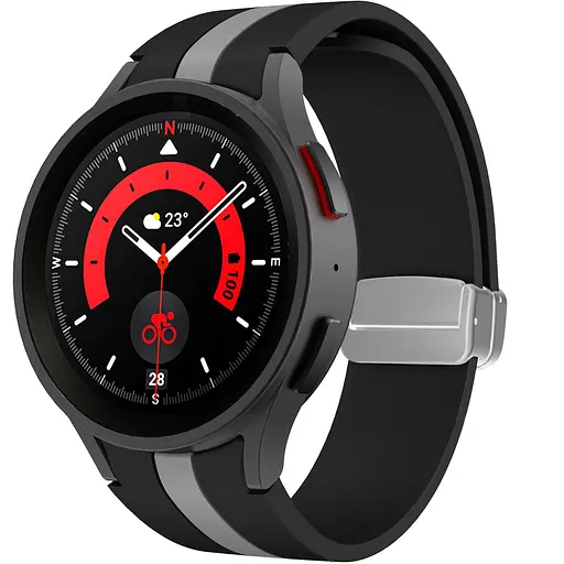 Ремешок для Samsung Galaxy Watch 4 Classic 42mm - черно-серый ширина крепления 20мм силикон Watchbands Cls-way (W27-7WB62202667)
