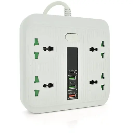 Мережевий фільтр TB-Т18, 4 розетки + 2 USB + PD, 2 м, перетин 3х0,75мм, 3000W, White, Box