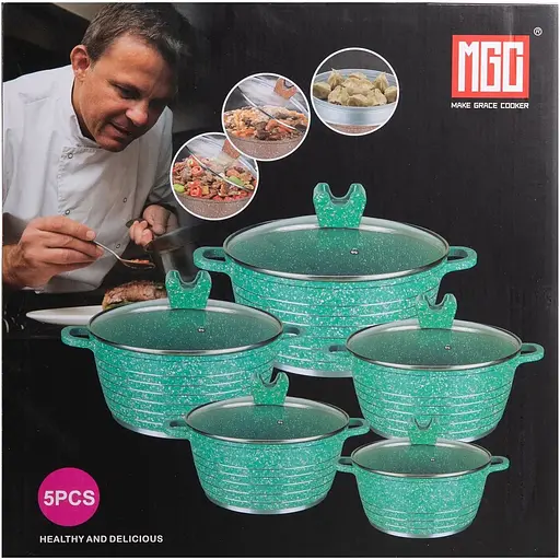 Набор кастрюль MGC алюминиевых 2,5/4/5/7/9 л с мраморным покрытием, черный MGC HP-4-411B - фото 5