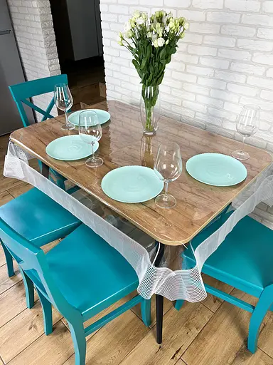 Скатерть силиконовая с белой жемчужной лентой 310х170 см - фото 9