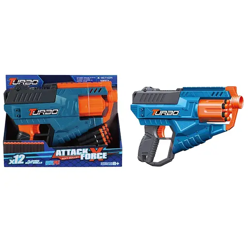 Игрушечный детский пистолет механический с барабаном и мягкими патронами (12 шт.)(30 х 21,5см) - фото 1