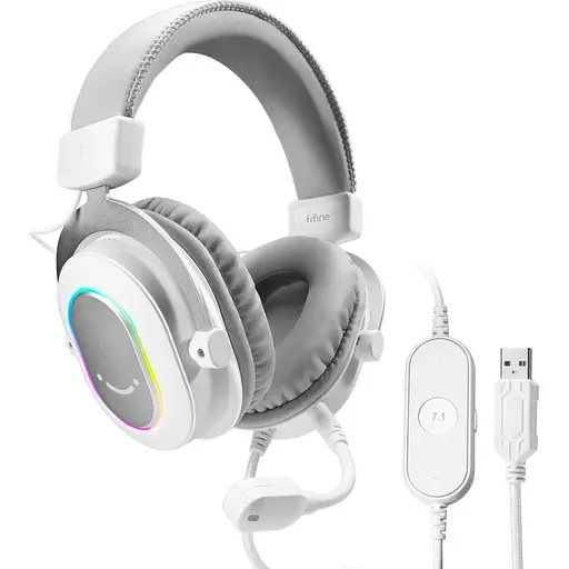 Наушники игровые Fifine H6 RGB 7.1 White [113870] - фото 3