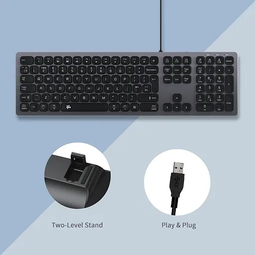 B.FRIENDIT Тонкая ведущая клавиатура USB - UK Layout Soft Touch и Silent Key, совместимая с Apple iMac, Macbook, Mac и PC - фото 3