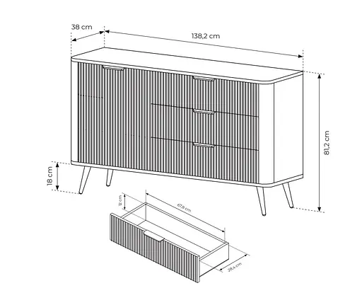 Комод Perfect Home Ланте / Lante 1-дверний з 3 шухлядами і чорними ніжками 1D3S/138 Беж (PFH-091178) - фото 3