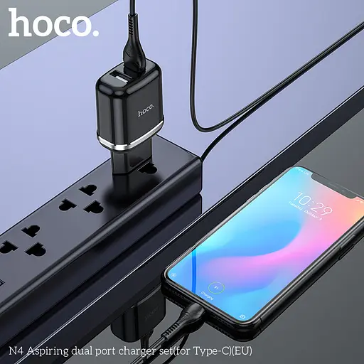 Блок сетевой Hoco N4 Aspiring dual port charger set Type-C 2USB черный - фото 6
