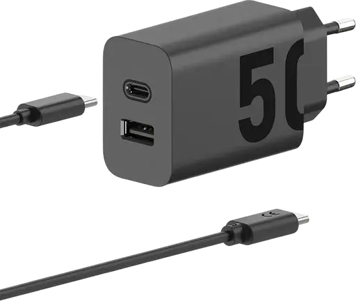 Зарядний блок адаптер 2 порти Motorola 50 W U+C + кабель USB-C (SJMC502) - фото 3