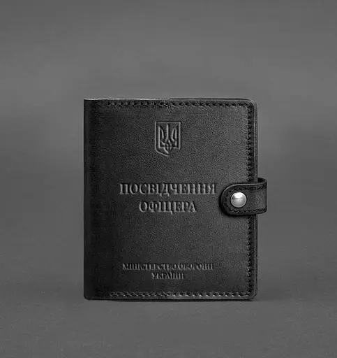 Кожаная обложка-портмоне для удостоверения офицера 11.0 Черная - фото 1