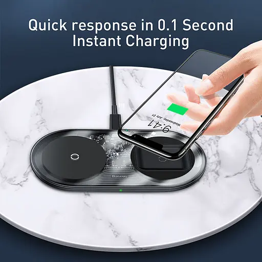 Зарядное беспроводное двойное BASEUS Simple 2in1 Wireless Charger Pro Edition для iPhone + Pod (WXJK-C01) - фото 7
