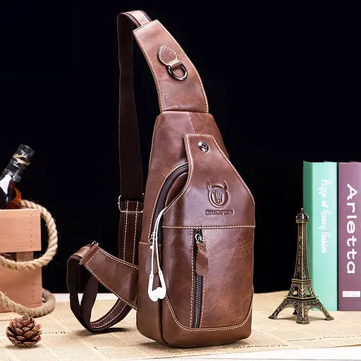 Кожаный мужской рюкзак слинг BULL 30х15х8 см sum0028266 - фото 6