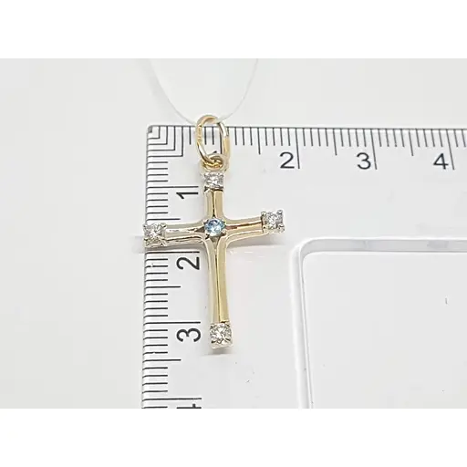 Золотий хрестик Гаразд з діамантами і топазом. 3041624 - фото 5