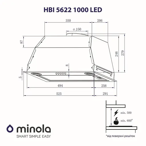 Вытяжка Minola HBI 5622 BLF 1000 LED полностью встраиваемая - фото 7