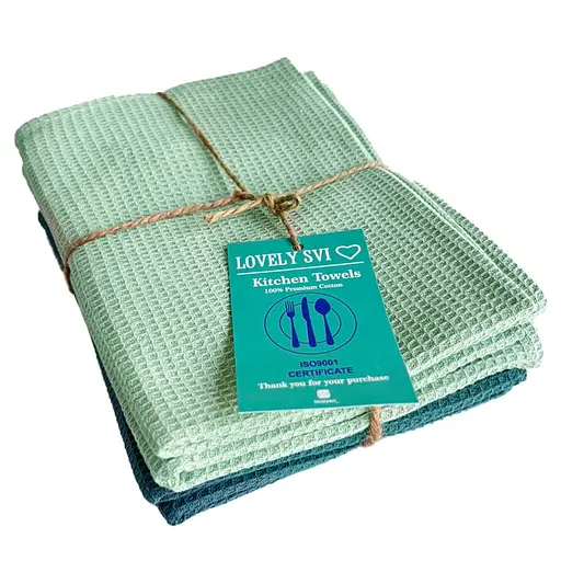 Набір кухонних вафельних рушників Lovely Svi 4 шт: 45 x 65 см, 100% бавовна Мікс темно та світло Зелених