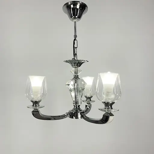 Люстра на 3 подвійних плафони із елементами білої екошкіри Line.F S 865/3 WT - фото 5