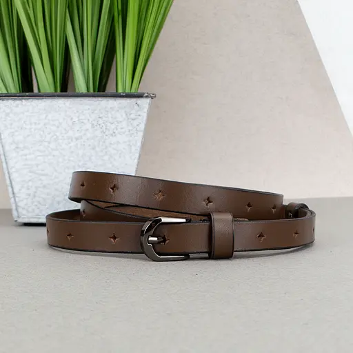 Ремень женский кожаный узкий с дырочками SF-1545 светло-коричневый (115 см) - фото 3