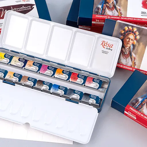 Набір акварельних фарб PORTRAIT металевий пенал Індіго 14кол. х 2.5 мл кювета Rosa Gallery - фото 2
