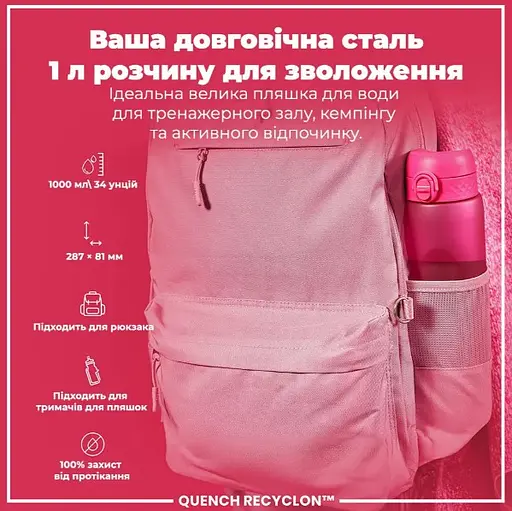 Пляшка для води ION8 1000 мл (ЕКО пляшка) BPA Free Pink (I8RF1000PIN) - фото 5