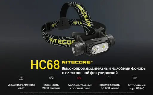 Мощный налобный фонарь Nitecore HC68 USB Type-C 2000лм - фото 6