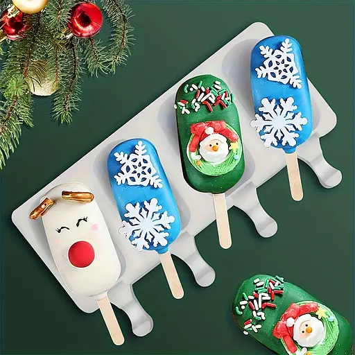 Форма силіконова для морозива Ескімо та євродесертів з паличками (4 комірки) 26х10.5 см, Kitchen Master Білий 87471 - фото 9