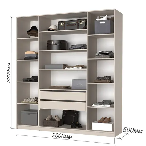 Шафа 4-дверна MebelStar Оскар Gloss BL-B, блок шухляд+полиці 200x52x220 см Антрацит/Антрацит (MBS-5334) - фото 3