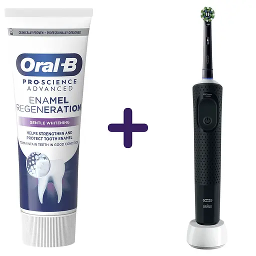 Набор: зубная паста Oral-B Pro-Science Восстановление эмали Деликатное отбеливание 75 мл + Электрическая щетка зубная Oral-B Vitality Pro Protect X Clean черная
