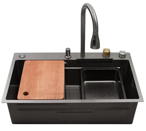 Кухонная мойка Kroner KRP Schwarze - SET7545HM PVD (3.0/0.8 мм) (CV033382) - фото 4