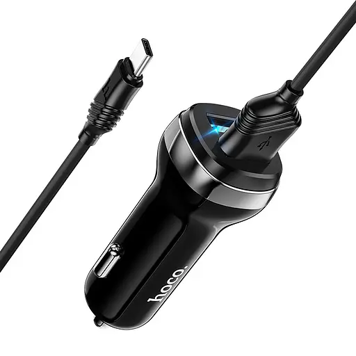 Адаптер автомобильный HOCO Type-C Cable Superior dual port car charger set Z40 черный зарядный - фото 3