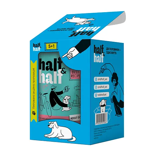 Набор влажных кормов Half & Half 5+1 для взрослых собак, кусочки с говядиной в соусе (6 шт. x 100 г)