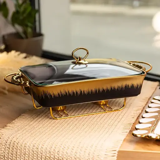 Мармітниця порцелянова Yiwu 2 л на металевій підставці з підігрівом 40х22.5х15.5 см чорний марміт для перших страв ML1106-15 - фото 2