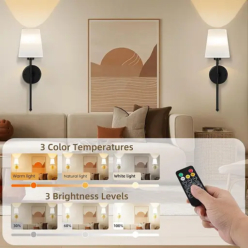 Набір з 2 настінних світильників на батарейках зі знімними зарядними лампами - фото 3