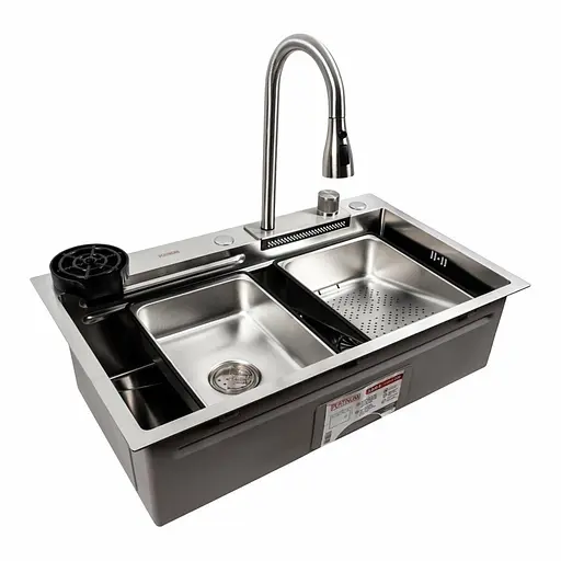 Кухонна мийка нержавійка CM 75x46A Platinum Handmade Водоспад, Нержавіюча сталь - фото 5