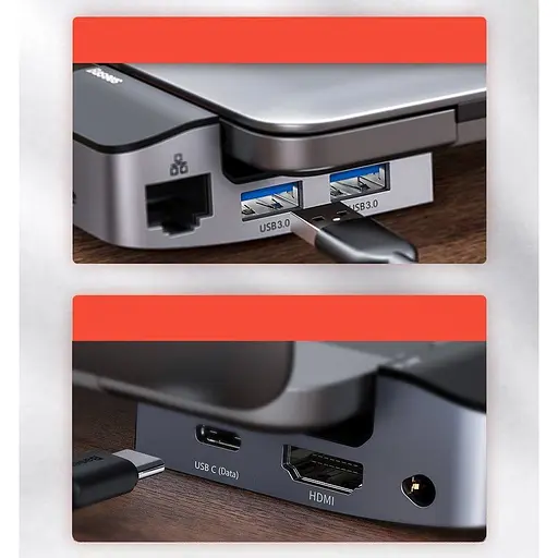 USB-хаб Baseus Armor Age Type-C Bracket Multifunctional Hub Adapter Space Gray (CAHUB-AJ0G) [72636] - фото 7