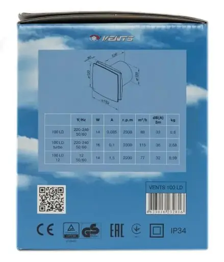Вентилятор вытяжной бытовой Vents 100 ЛД белого цвета - фото 7