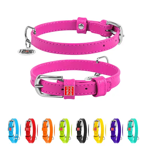 Ошейник для собак кожаный Waudog Glamour с QR-паспортом без украшений S Ш 15 мм Д 27-36 см розовый - фото 2