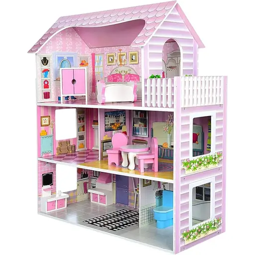 Іграшковий будиночок для ляльок Tree Toys MD 1204 - дерев’яний, трирівневий, з комплектом меблів - фото 2