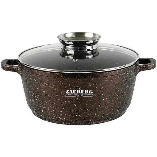 Кастрюля Zauberg алюминиевая 4.5 л 24 см круглая с мраморным покрытием и крышкой шоколад (0324-CH)