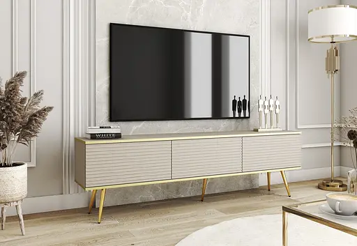 Тумба під телевізор Perfect Home Оро / Oro 3-дверна з золотими ніжками RTV175 MDF Бежевий (PFH-091347)