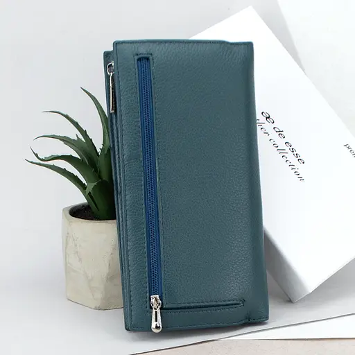 Гаманець жіночий шкіряний De Esse LC89259-F9975 вертикальний бірюзовий - фото 4