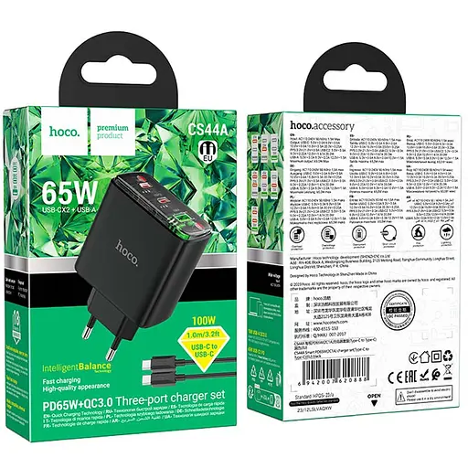 МЗП Hoco CS44A Smart PD65W (2C1A) + Type-C to Type-C Black - фото 5