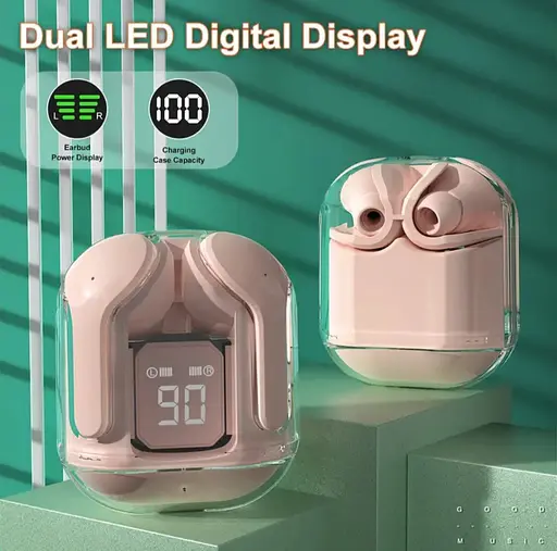 Беспроводные Bluetooth-наушники T2 TWS с цифровым дисплеем и Hi-Fi звуком розовый - фото 14