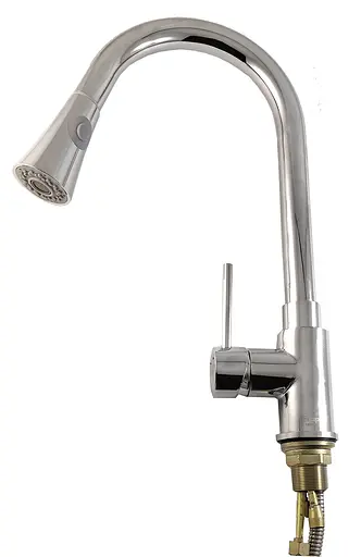 F6052 (H52) Змішувач для кухні вухо висувний гусак 2 режими латун. корпус гайка Ø35 Frap 1/10 Хром - фото 1