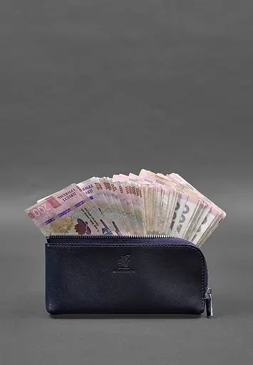 Кожаный портмоне-купюрник на молнии 14.0 синий - фото 3