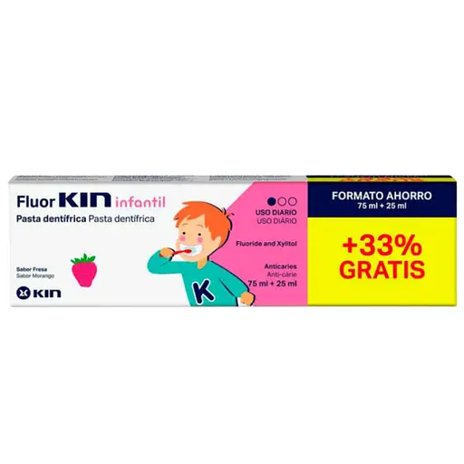 Зубна паста проти карієсу KIN Fluor Infantil Полуниця 75+25 мл