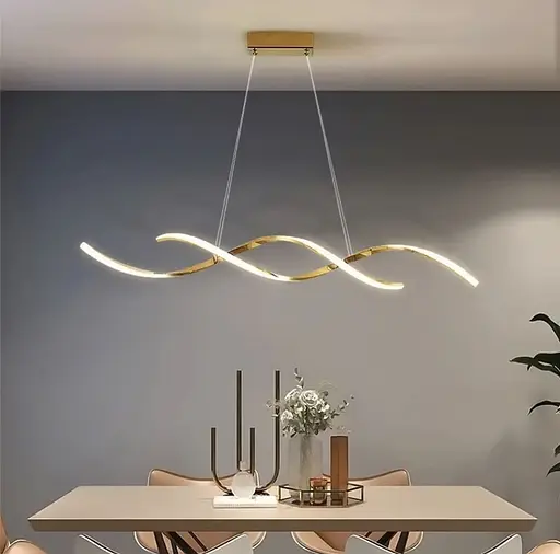 Видовжена люстра Gemo Led у золотому корпусі у двох розмірах Line.F Довжина 120 см - фото 1