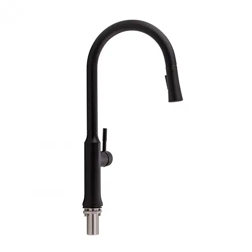 Змішувач для кухні з висувним виливом Qtap Baruska 9137103UB Чорний матовий - фото 1