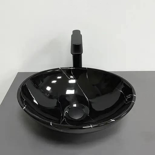 Умивальник VBI Parma black marmo glossy накладний VBI-011023, Чорний - фото 3