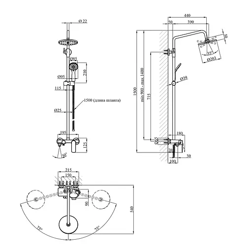 Душова система Kroner KRP Armada - C063 CV024314, Хром - фото 2