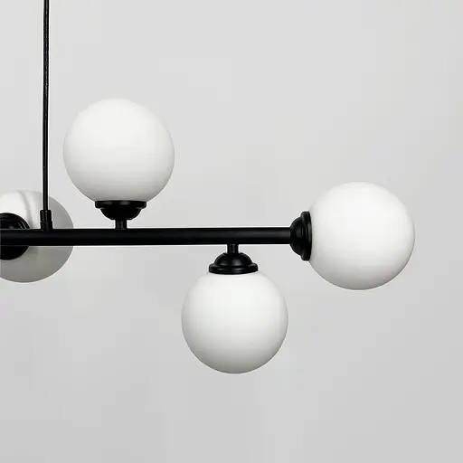 Видовжена чорна люстра на 8 білих плафонів 100х30 см | Line F | Арт. 1548/8L BK - фото 2