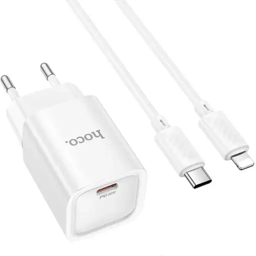Сетевое зарядное устройство Hoco C148A Charm single port PD30W Charger Set(Type-C to iP)(EU) Белый - фото 1